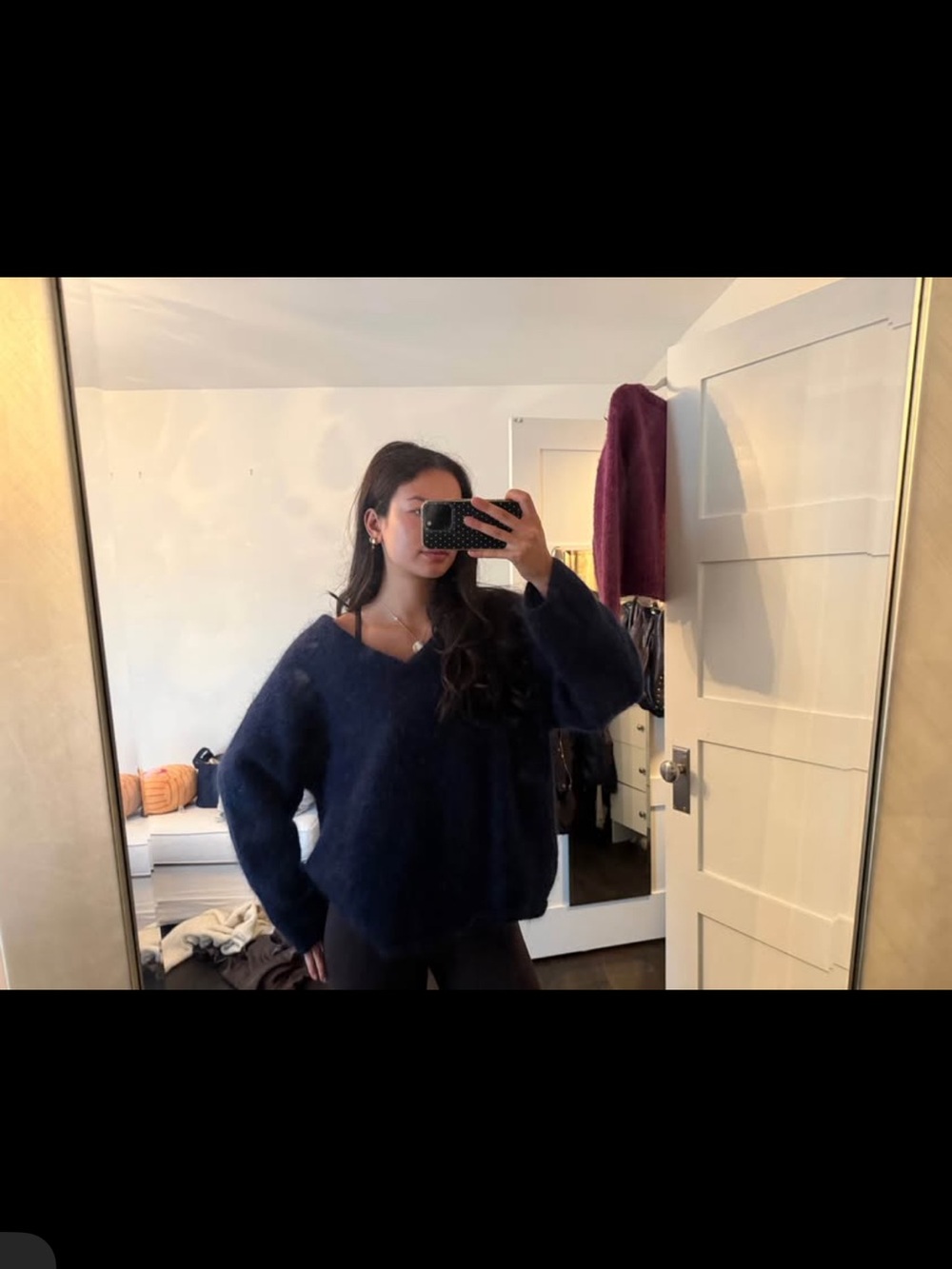 H&M Navy V-Neck Oversized Knit Sweater